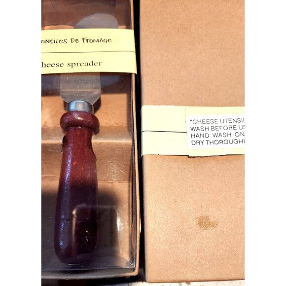 Cheese Spreader set of 12 Stainless 6" Long  2 1/2" Blade Red Brown Handle 3 1/2 - Picture 2 of 5